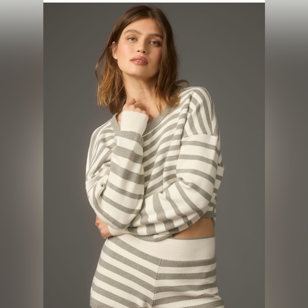 Anthropologie Daily Practice Striped Pullover Sweater Size Large Cropped